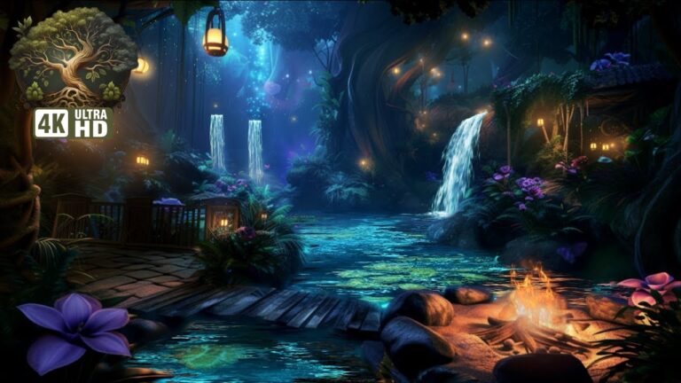 Forêt Bioluminescente — Champignons Lumineux & Feu