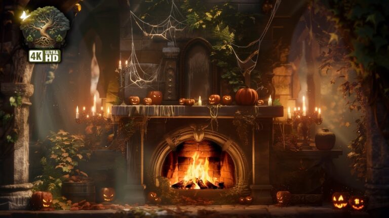 Cheminée de Halloween — Citrouilles && Pluie d&'Automne