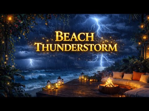Terrasse de Plage sous l'Orage Feu — Éclairs sur la Mer