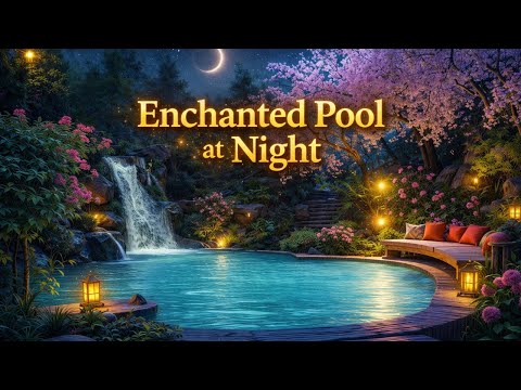 Bassin Enchanté la Nuit — Cascade & Lumière Bleue