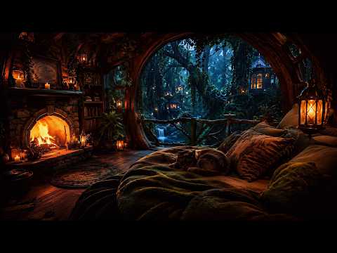 Cabane Féerique sous la Pluie — Musique Médiévale, Cheminée & Ronronnement